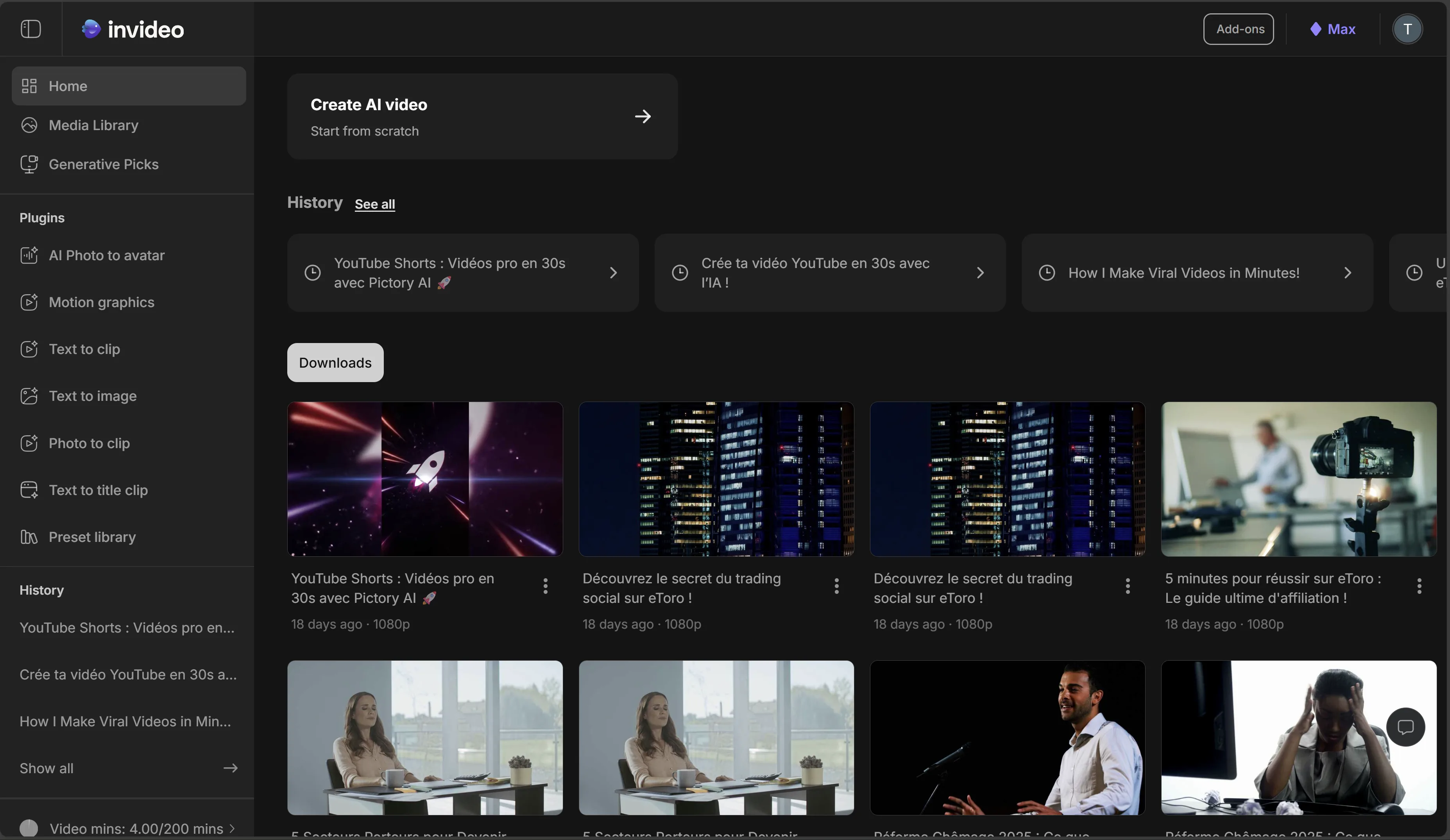 InVideo AI scene customization dashboard