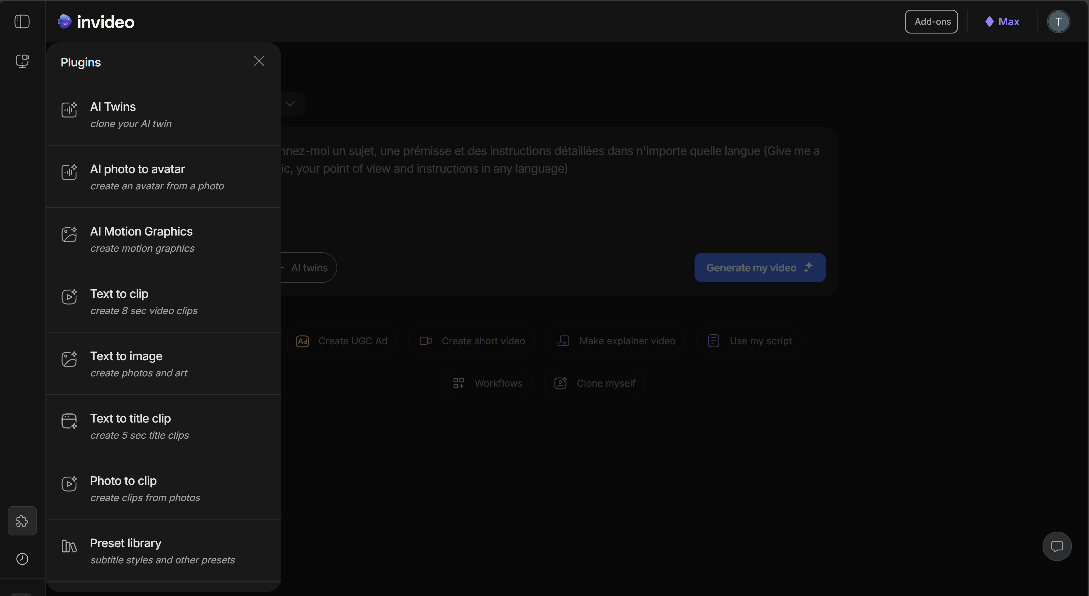 InVideo AI script generation interface